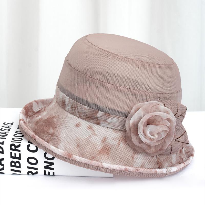 Middle-Aged Mother, Foreign Style Fisherman Hat, Summer Thin Sunscreen, Sun Hat, Curled Flower Top Hat, Mother Hat