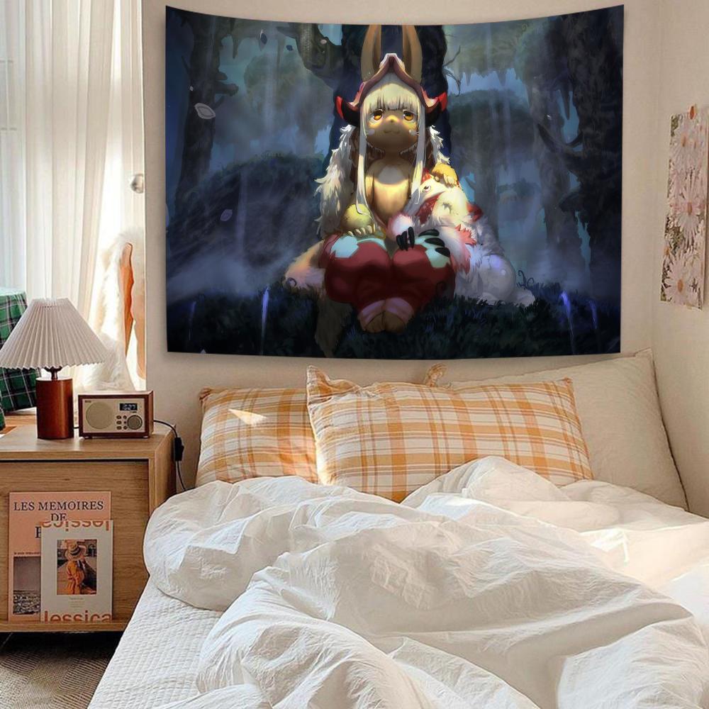 Made in Abyss Angelabenteuer Wandteppich Skurril Grün Anime Wandbehang Perfekt für Otaku Schlafzimmer Fantasie Ästhetik Dekor