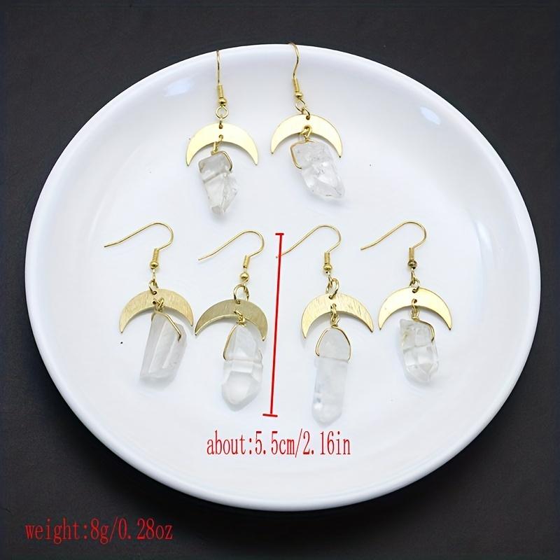 Golden Moon With White Irregular Artificial Crystal Decor Dangle Earrings Elegant Bohemian Style Alloy Jewelry Female Gift