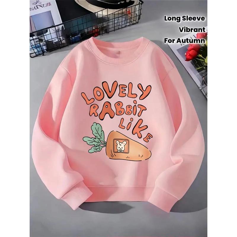 European sizes Kids' Crewneck Sweatshirt - Lovely Rabbit Like Carrot Print , Sportswear And Casual Wear, Soft And Comfortable, Children's Clothing
