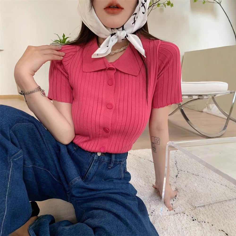 

Женский кардиган из ледяного шелка розово-красного цвета с трикотажным верхом и французским воротником поло One Size (Recommended for up to 125 lbs) розы красного