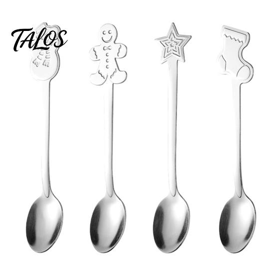 Cute Bear Coffee Stirrers 4Pcs Christmas Dessert Spoons, Stainless Steel Spoons with Gingerbread Star Shaped Stirring Man Stocking Snowman Handle,
