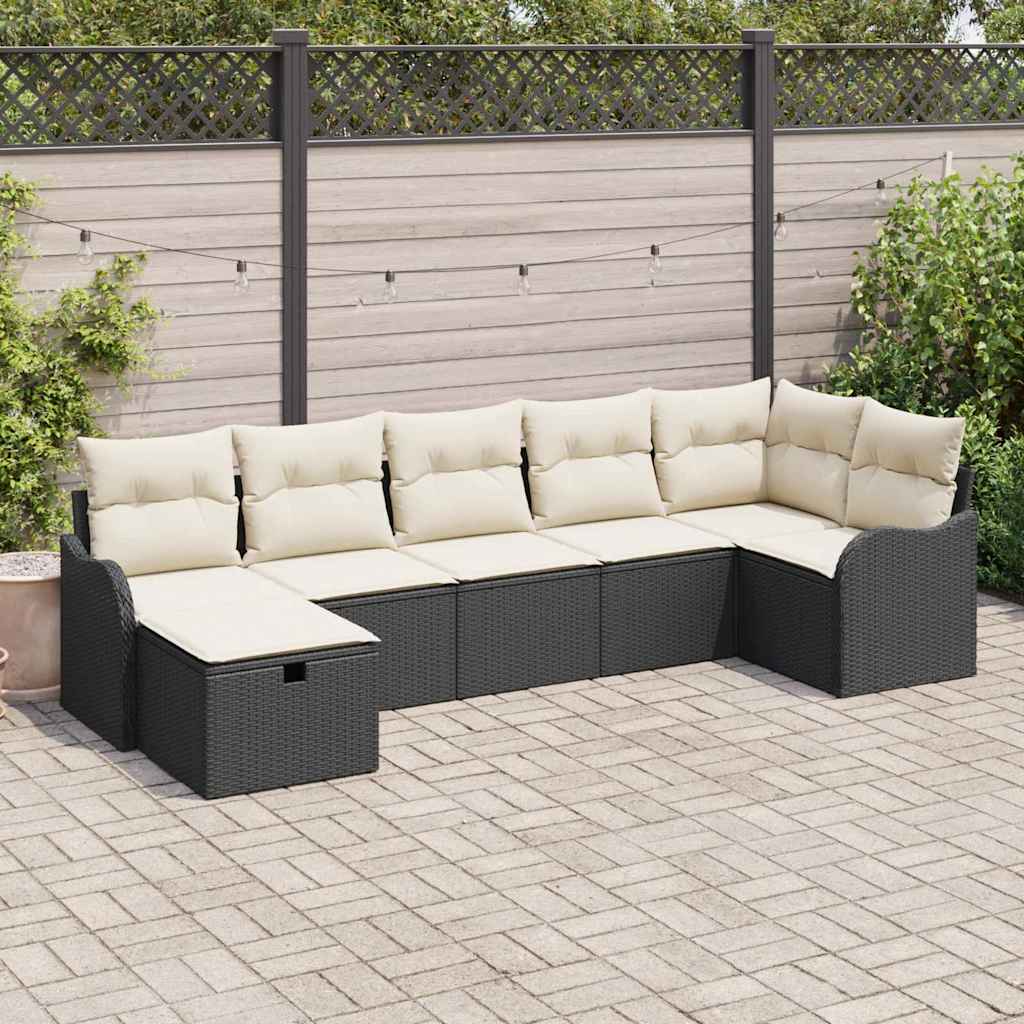 Garden Sofa Set with Cushions 7 pcs Black Poly Rattan