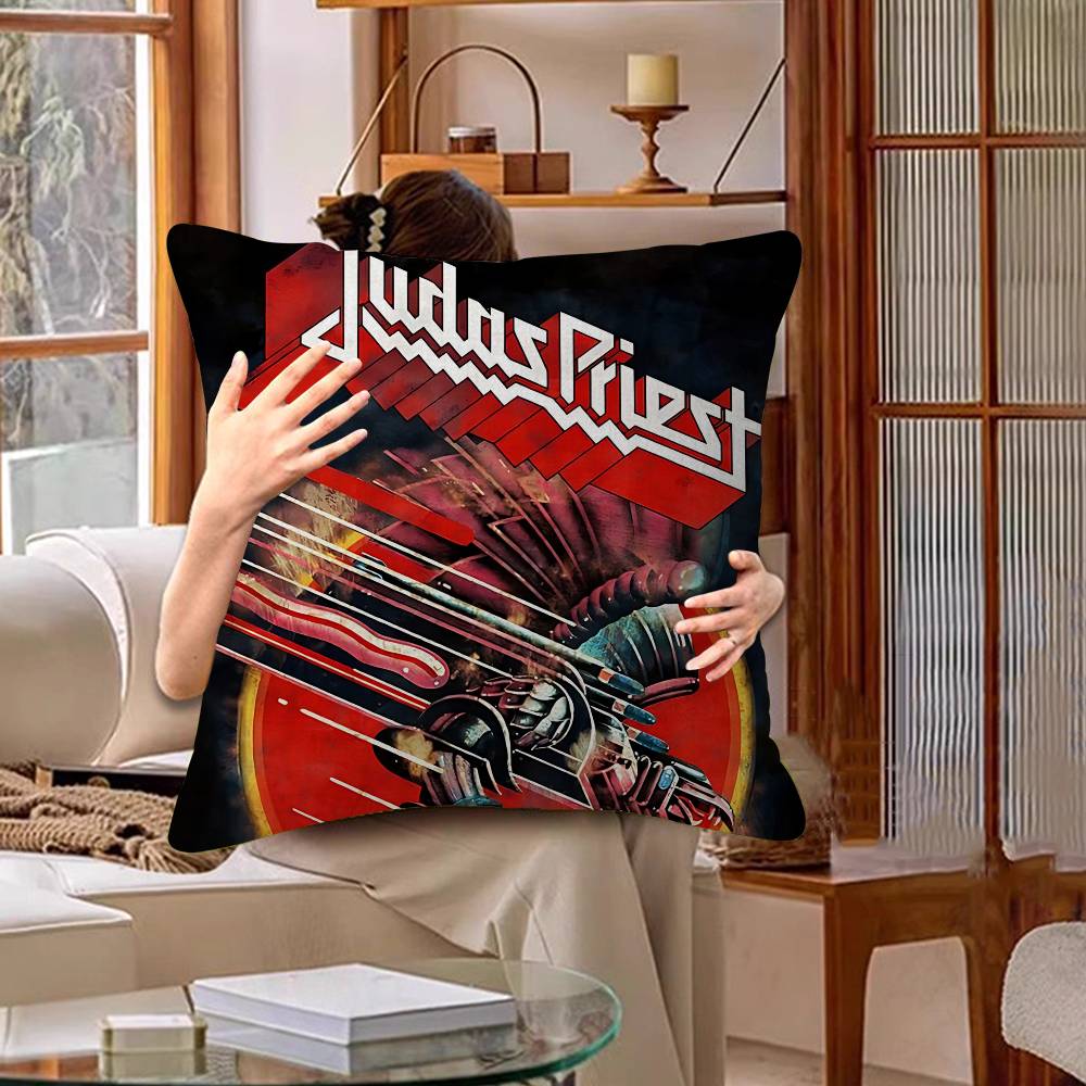 Donkere Heavy Metal Band J-Judas P-Priest Kussen Cadeaus Huis Kantoor Meubilair Slaapkamer Bank Auto Kussenhoes Hoes 45x45cm