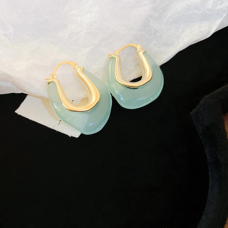 Solid Resin U-shaped Irregular Hoop Earrings Women New Vintage Versatile Earbuckles Delicate Fashion Jewelry K-