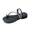 Fashion Women Clip Toe Crystal Slippers Women Silver Band Flip Flops Pearl Buckle Outdoor Slides Chanclas De Mujer Low Heel Slippers