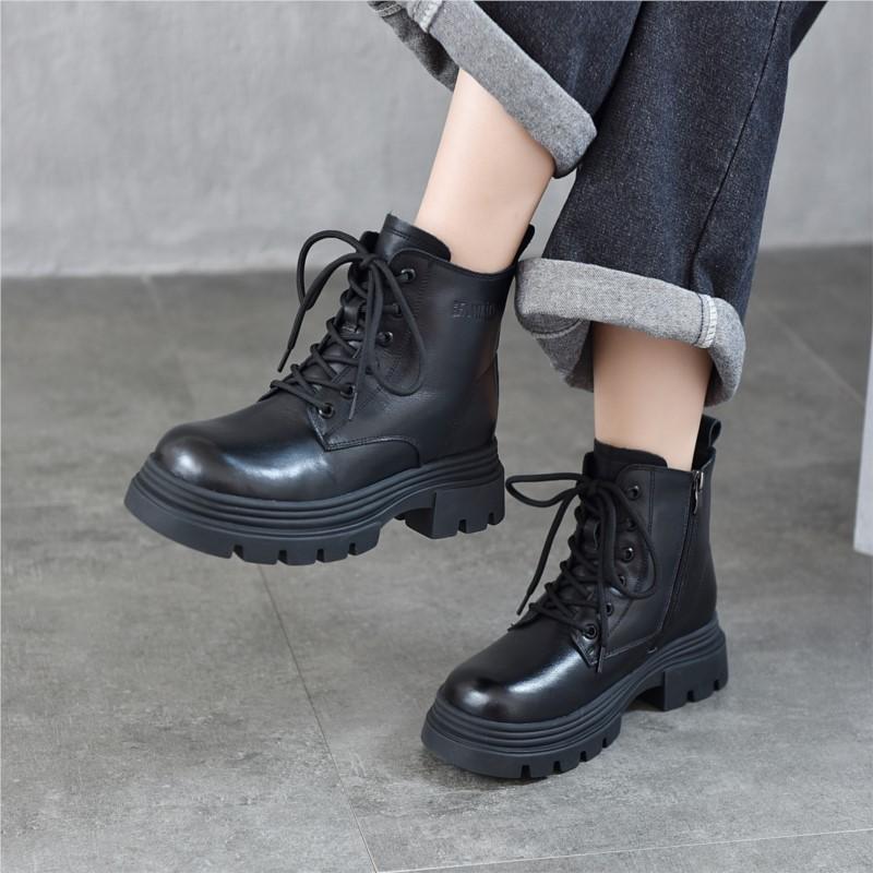 Johnature Genuine Leather Wool Boots Thick And Warm Women's Cotton Shoes Thick Soles Anti Slip Short Boots