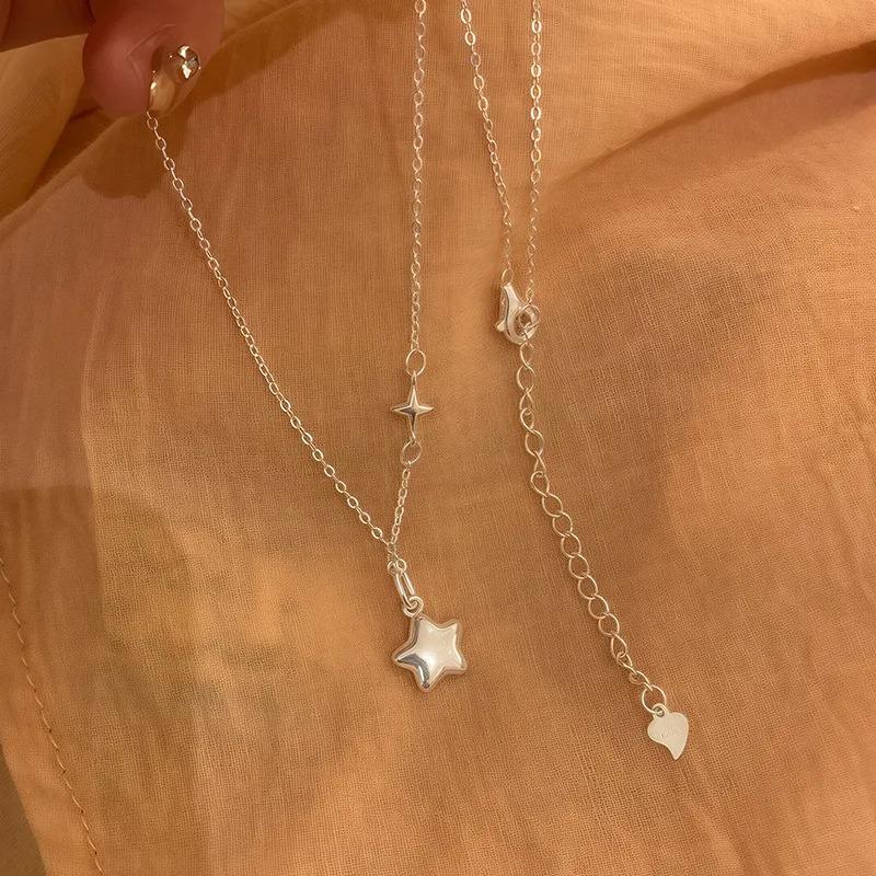 925 Silver Necklace Cute Five Pointed Star Smile Dimple Pendant for Women Girl Jewelry Gift