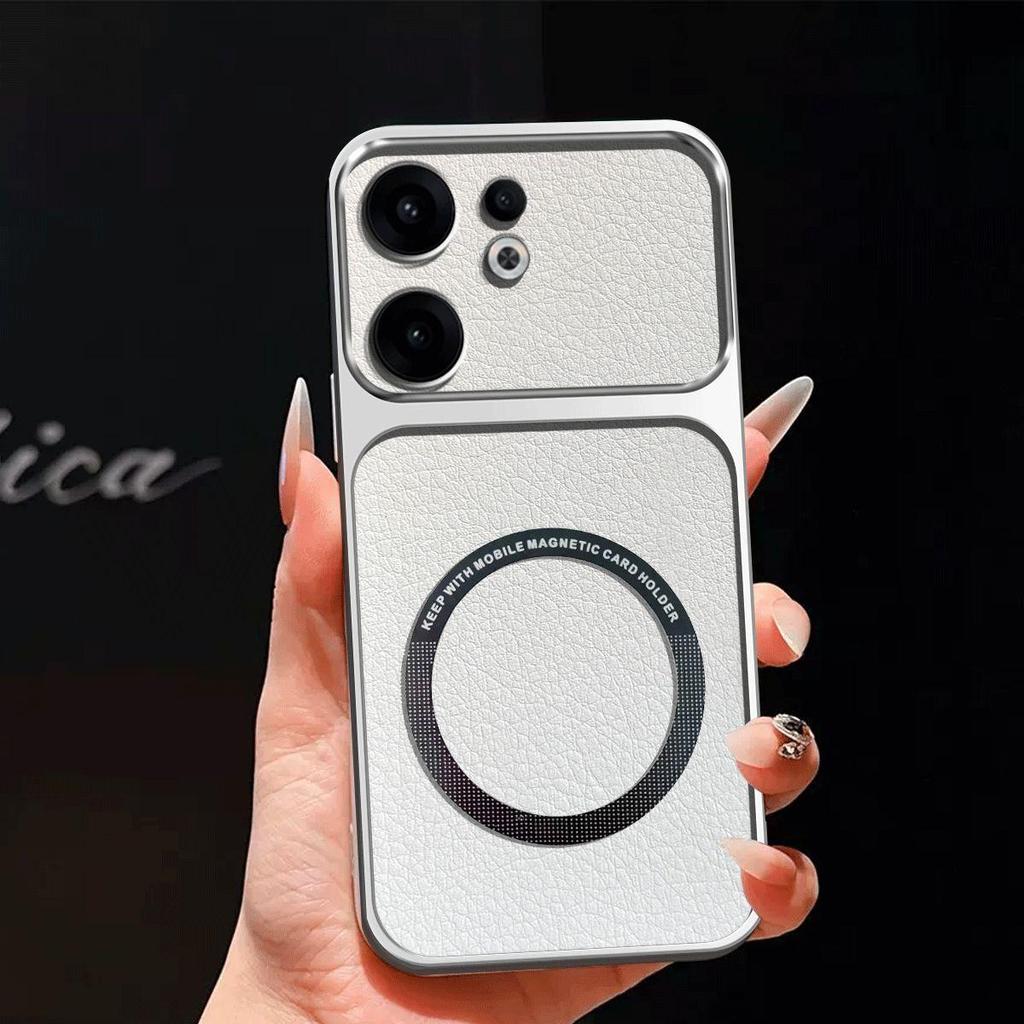 Upgraded Big Lens Protection Case for OPPO Reno13 F 4G/5G Luxury Leather Casing with Magnetic Ring