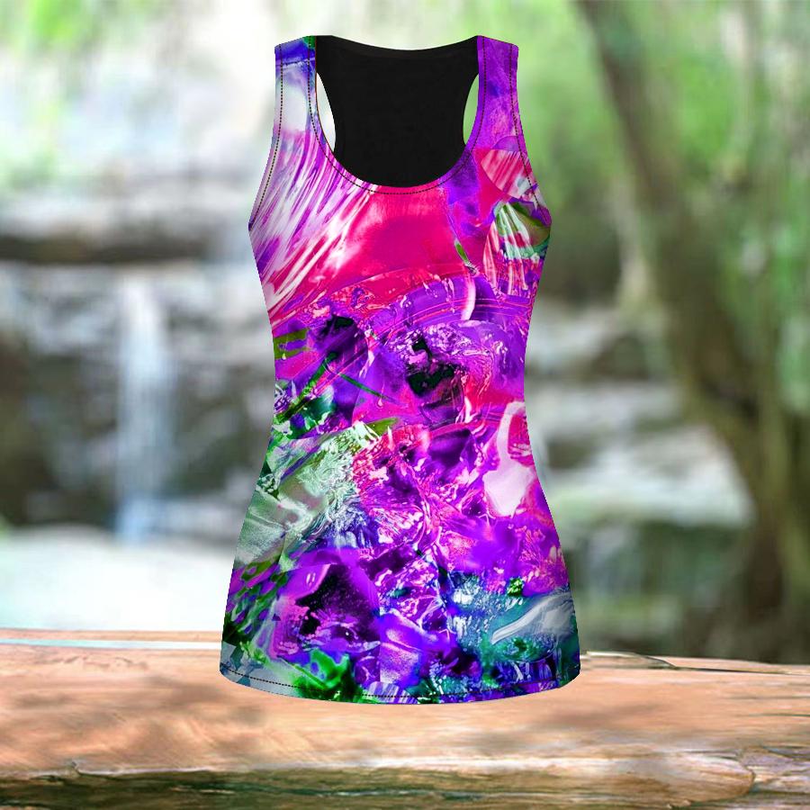 3D Crystal Wave Print L Women Workout Yoga Gym Printed Summer Sport Shirts Plus Size Vests