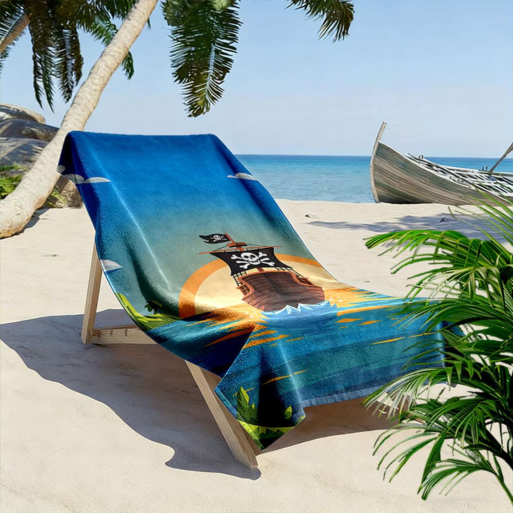 Pirate Ship with Sunset Scene Beach Towel Quick-drying for Travel Outdoor Sports Jogging Beach and Swimming