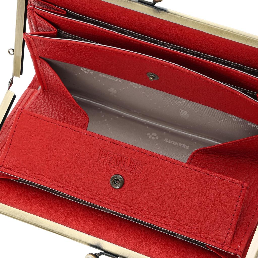PEANUTS Gentle Dog Portofel Toad Mouth Portofel Portofel lung Poșetă pentru monede Poșetă pentru bancnote Snoopy Piele autentică Piele de vacă ușoară Fabricat în Japonia Roșu