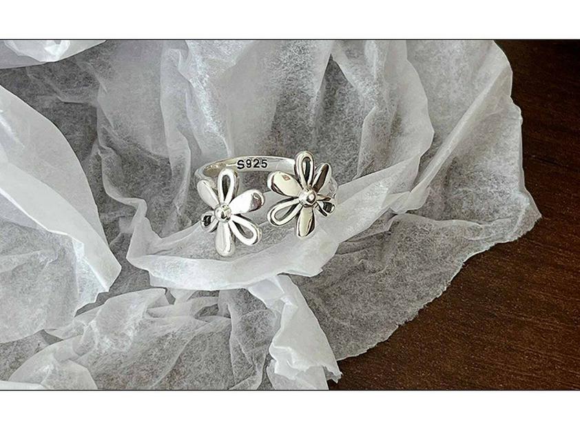 S925 Sterling Silver Open Flower Ring - Women's Versatile Korean Retro Design