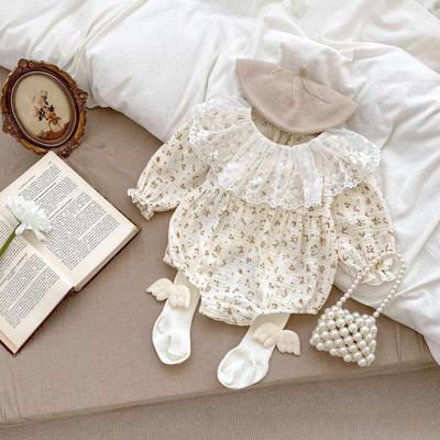 2024 Autumn Sweet Floral Long-Sleeve Lace Baby Romper