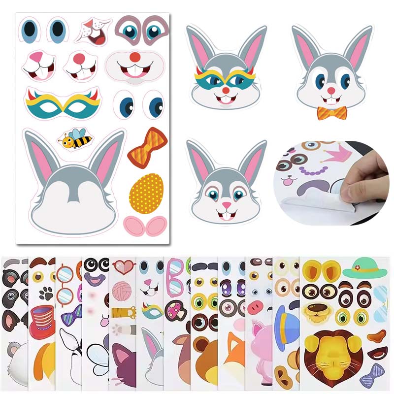 6~12 Blatt Tier Make-A-Face Wechselaufkleber DIY Wasserdicht Wiederverwendbar Kinder Schreibwaren Dekorative Aufkleber Cartoon Niedlich TMZ