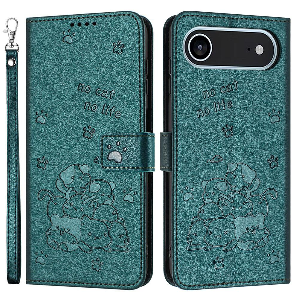 For iPhone 17 Air Wallet Case Cats Imprint Leather Phone Cover with Strap