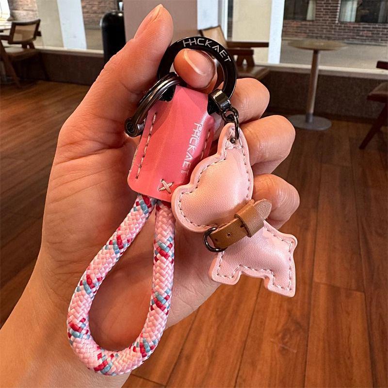 Handmade Leather French Bulldog Keychain - Cute Puppy Pendant, Couple Gift, Luxury Bag Accessory