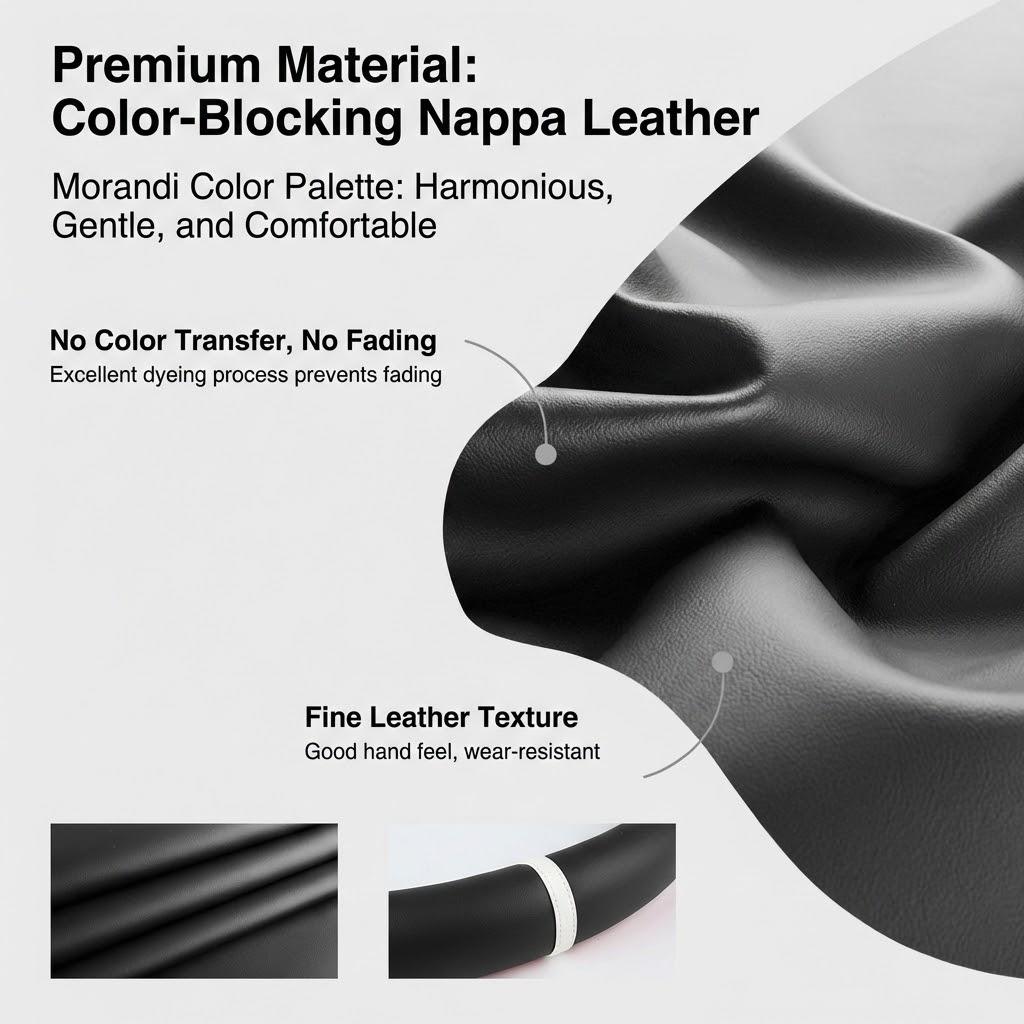 Napa Leather Steering Wheel Cover Non-Slip Inside, Universal 15 Inch for Car, All Season & Wear-Resistant