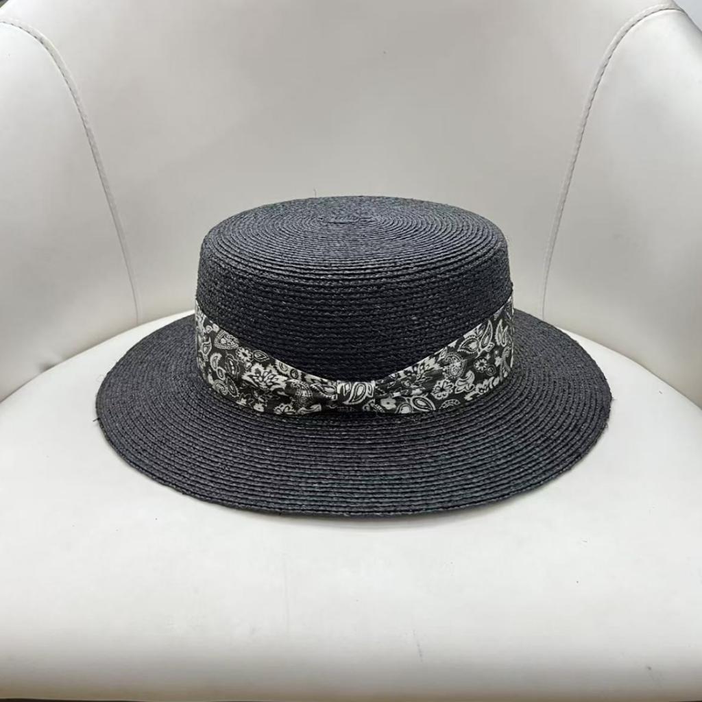 Export quality extra fine hand-woven raffia flat top hat women's summer sun protection straw hat silk hemp top hat