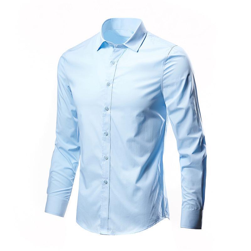 Men's Slim Fit Korean Style White Long Sleeve Shirt - Business Formal & Casual