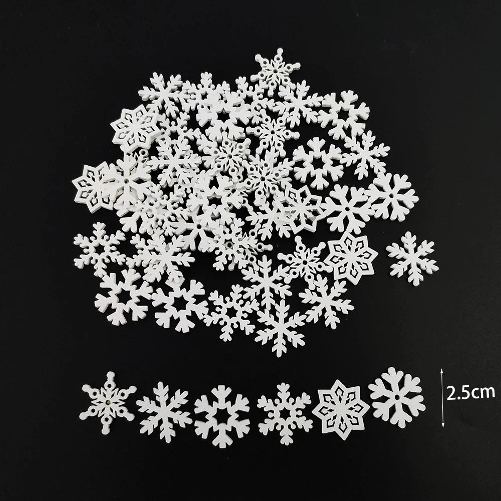 50Pcs Mixed Christmas Wood Chips Christmas Wooden Decoration Snowflake Chips Elk Xmax Tree Ornament Christmas Diy Craft Supplies