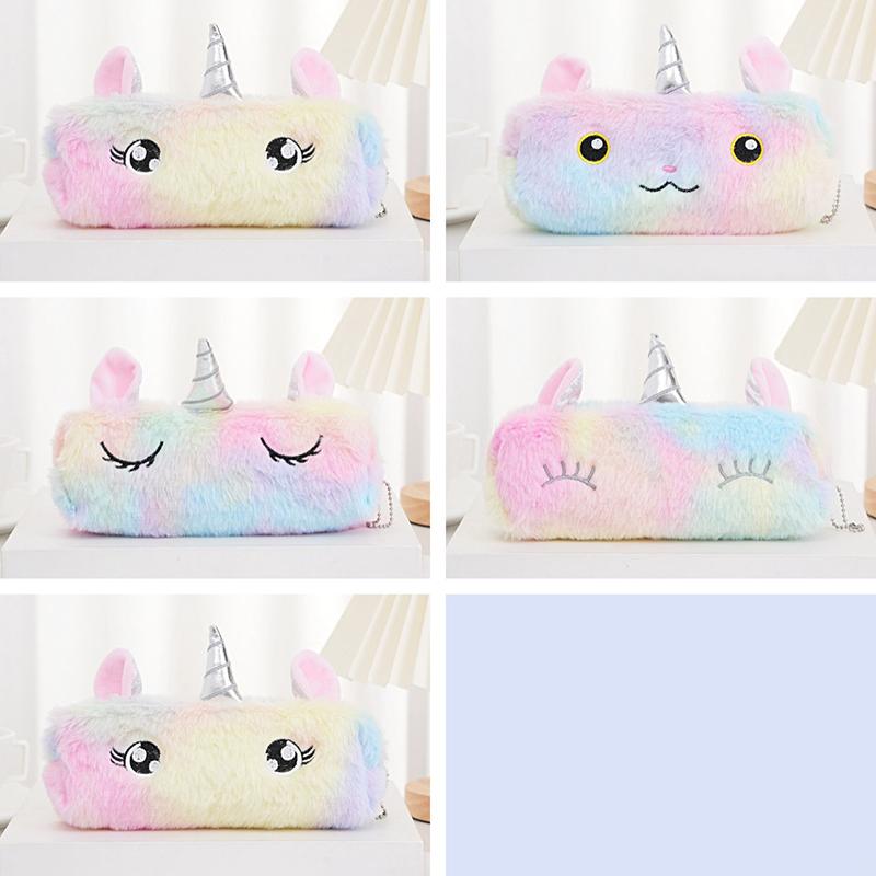 

WTEMPO Autumn Winter Soft Short Plush Cute Octagonal Zipper Pen Cases Makeup Storage Bags Graduation Season Back-to-school Season Gifts 5pcs разноцветный