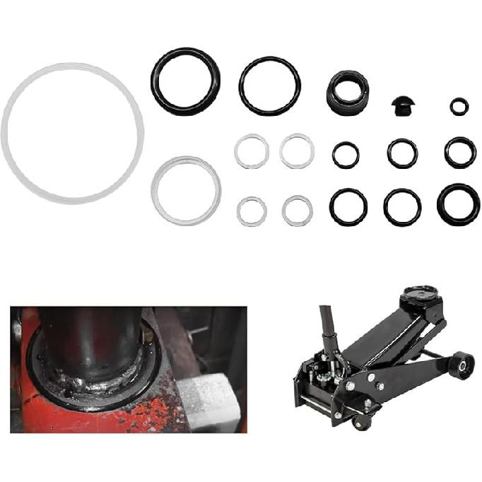 17PCS Floor Jack Seal Kit, 3 Ton Horizontal Hydraulic Jack O-Ring Seal with Oil Filler Plug, Complete Repair Set Rubber Sealing Rings Replacement