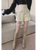 Women's High-Waist PU Leather Shorts, Autumn/Winter, Slim A-Line Wide-Leg Pants, Korean Style with Zipper.