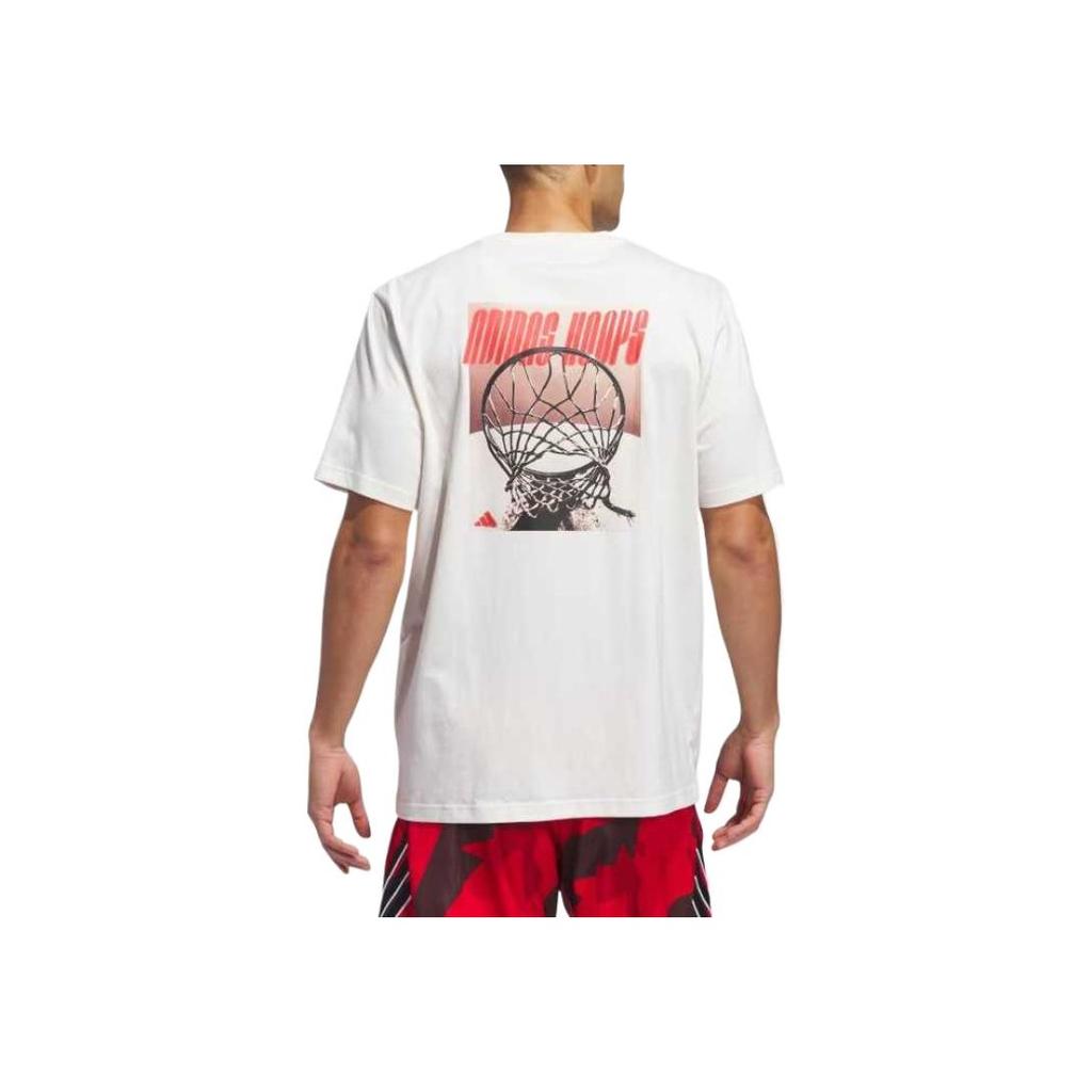 Adidas Hoops Graphic Tee Comfortable Letter Loose Short Sleeve Moisture Wicking T-Shirt Men Tops White JI7104
