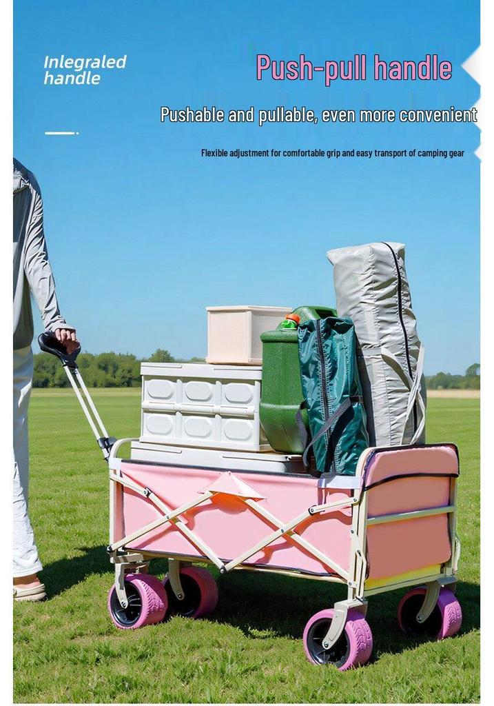Pink Camper Van Portable Folding Cart for Packages and Picnic Camping
