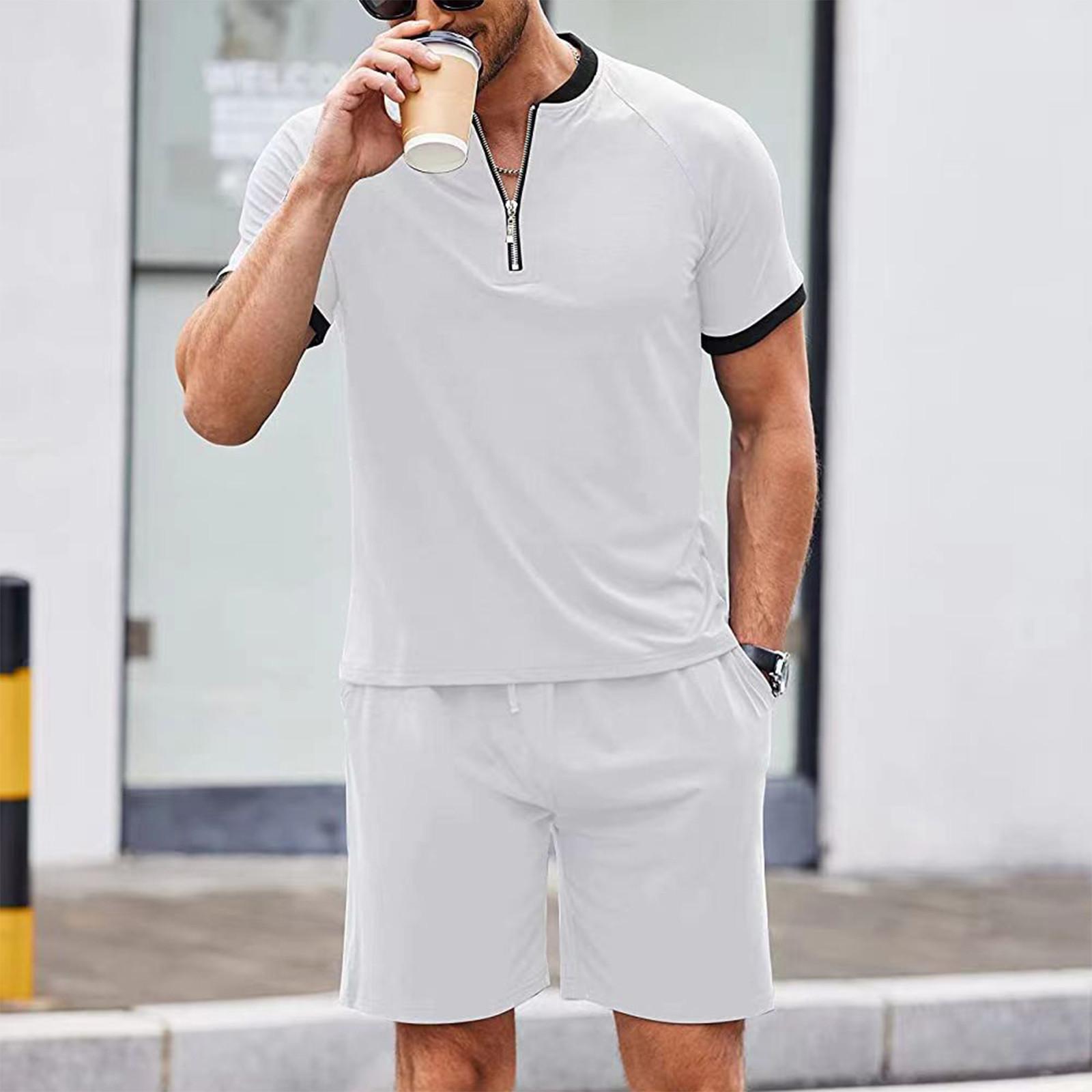 

Мужская мода, однотонные льняные шорты с короткими рукавами и пуговицами, комплект XXXL белый