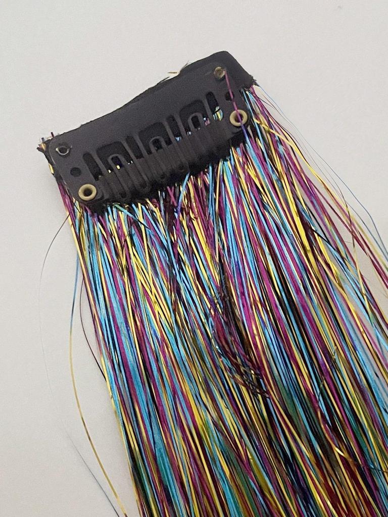 Synthetic Wig Extension 24inch Sparkle Shiny Tinsel Hair Gold Thread Colorful BB Clip Hair Extension