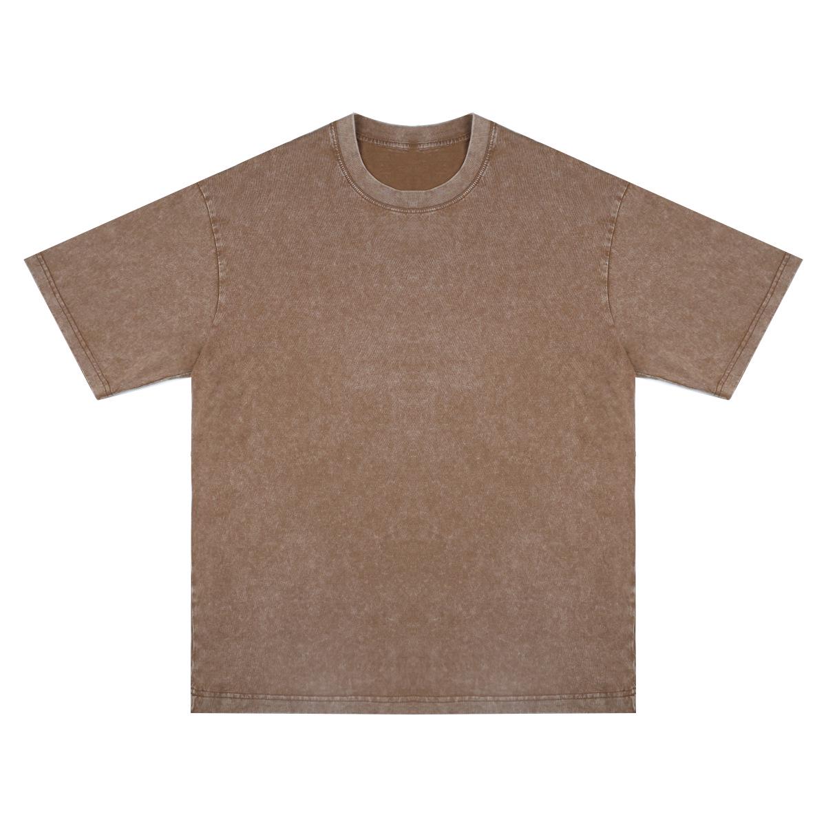 

Важка випрана потерта футболка з чистої бавовни оверсайз з коротким рукавом у ретро-стилі - Європейський розмір XL кавовий