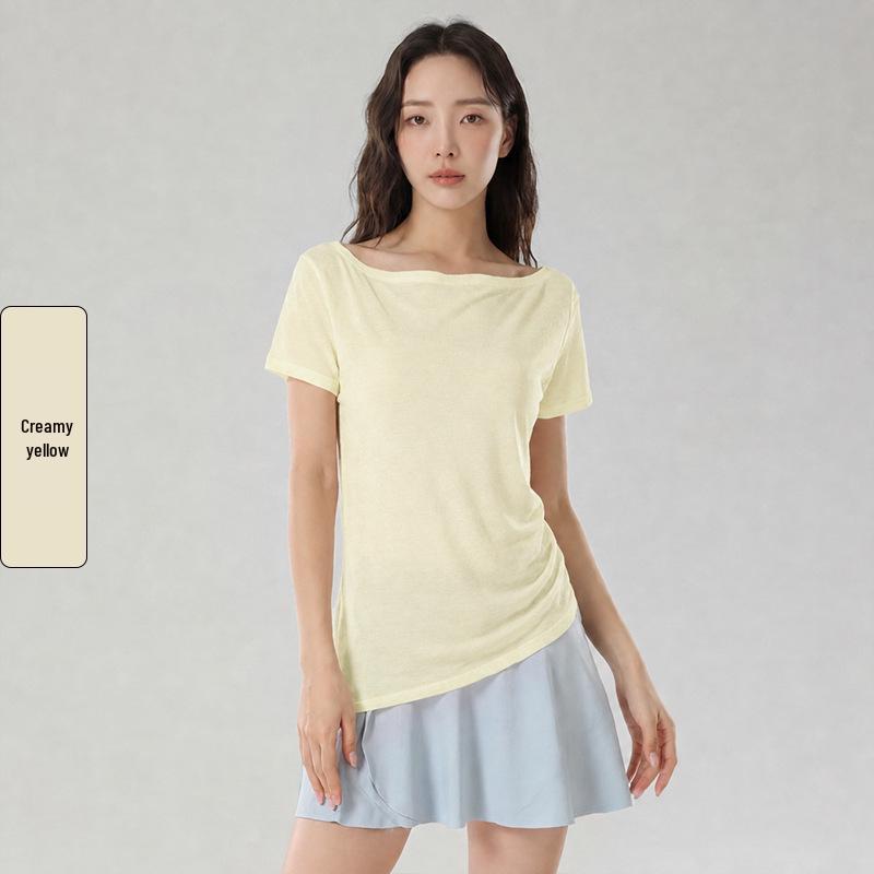 2026 Summer Lyocell Off-Shoulder Slimming Short-Sleeve Women's T-Shirt - Elegant & Versatile