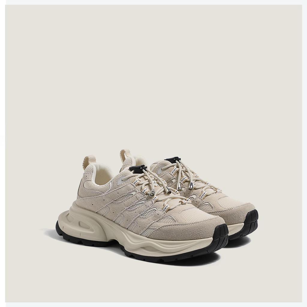 Leather Mesh Dad Shoes Women's Autumn New Ins Tide Fishbone Thick Bottom Leisure Sports Breathable Cortez