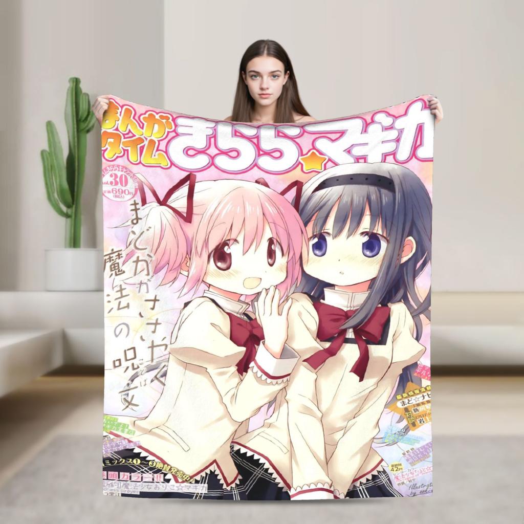 Anime Puella Magi Madoka Magica Blanket Plush Throw Blanket For Girls Boys Couch Chair Sofa Bed Flannel Bedspread Bed Cover