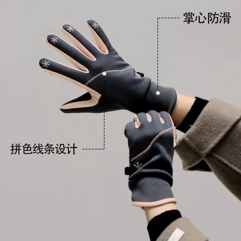 Winter thermal gloves color matching driving five fingers waterproof and non-slip outdoor cycling thin velvet women's wrist protection