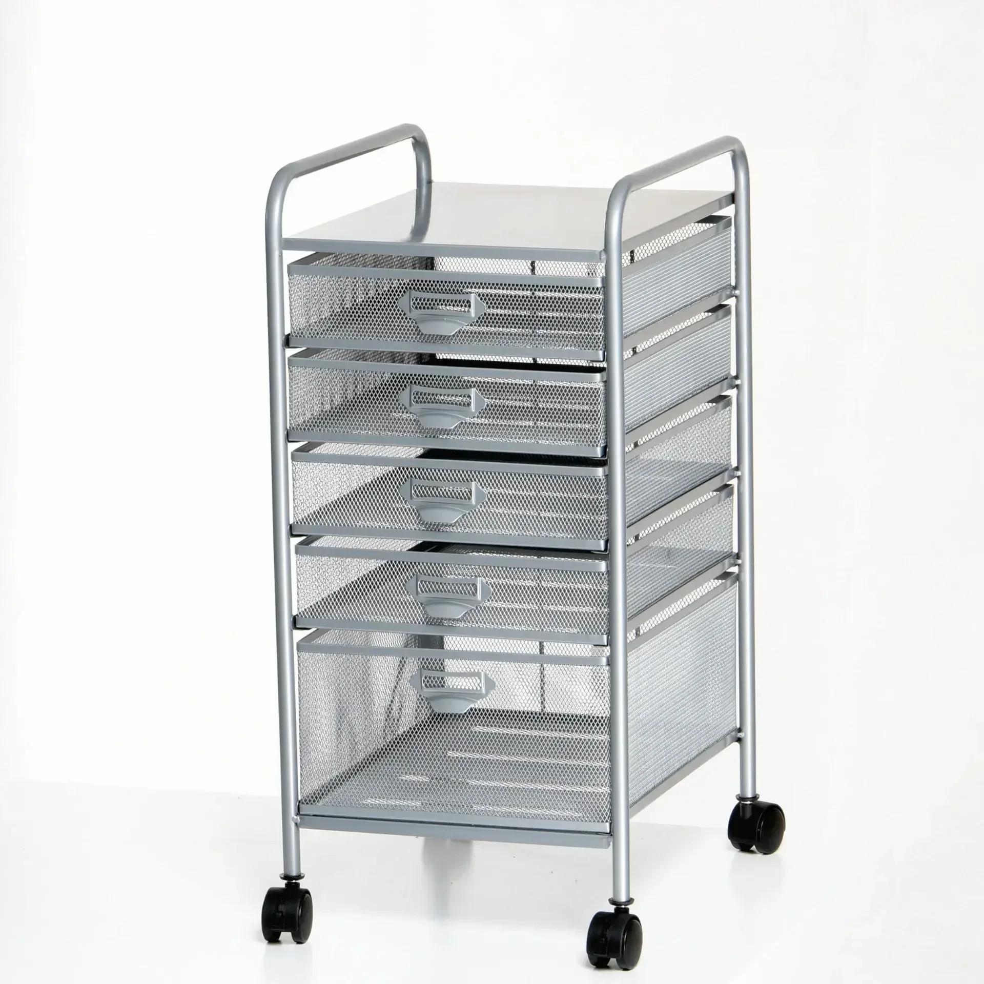 A4-5/6 Layer Wrought Iron Mobile Filing Cabinet Trolley Under Table Storage Rack Metal Mesh Filing Rack