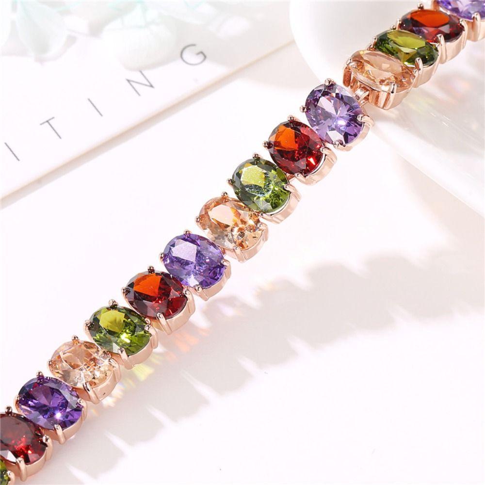 Ornaments Rhinestone Bracelet Vintage Colored Crystal Bracelet Rainbow Zircon Bracelet Lady/Men