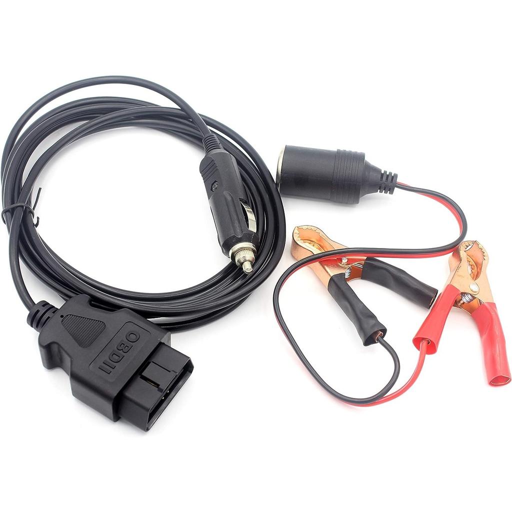 OBD2 Car Memory Saver 2 In 1, Vehicle ECU Emergency Power Supply Cable with Alligator Clip On 12V Car Battery Power Extension Socket