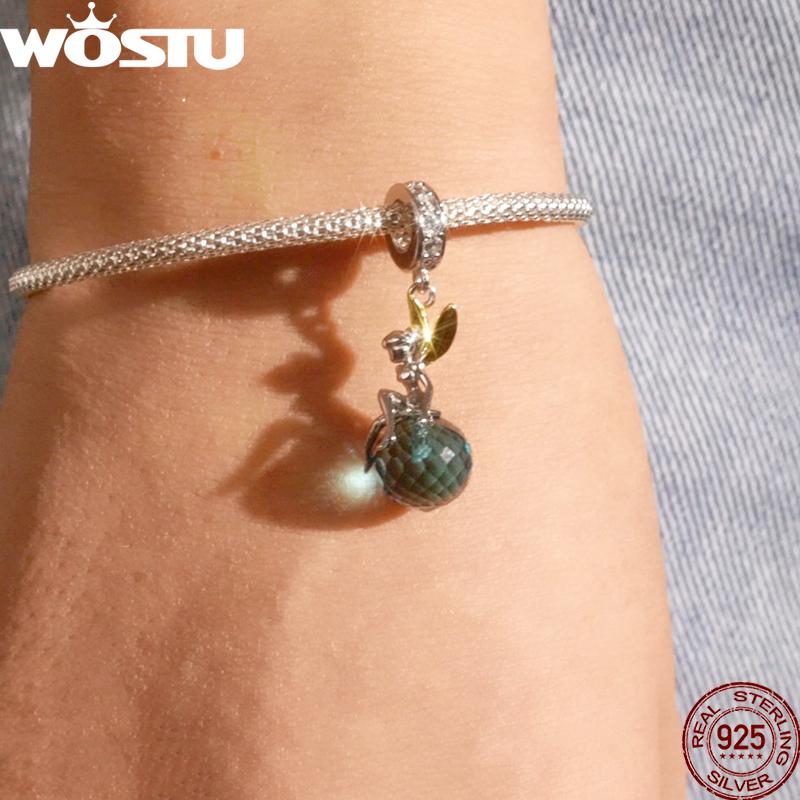 WOSTU 100% 925 Sterling Silver Bead Elf Planet Blue Zircon Charms Fit Original Bracelet Pendant Charms For Jewelry Making CTC056