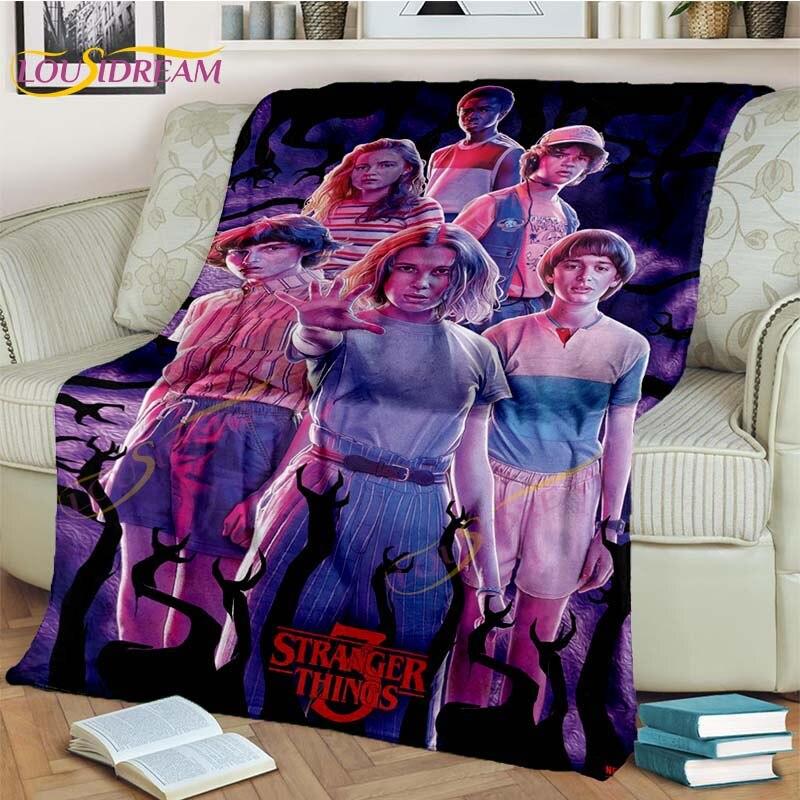 Stranger Things Pătură Demodogs Pătură de flanel cu desene animate Pătură de groază pentru sufragerie, canapea extensibilă, cadou pentru copii, decor acasă