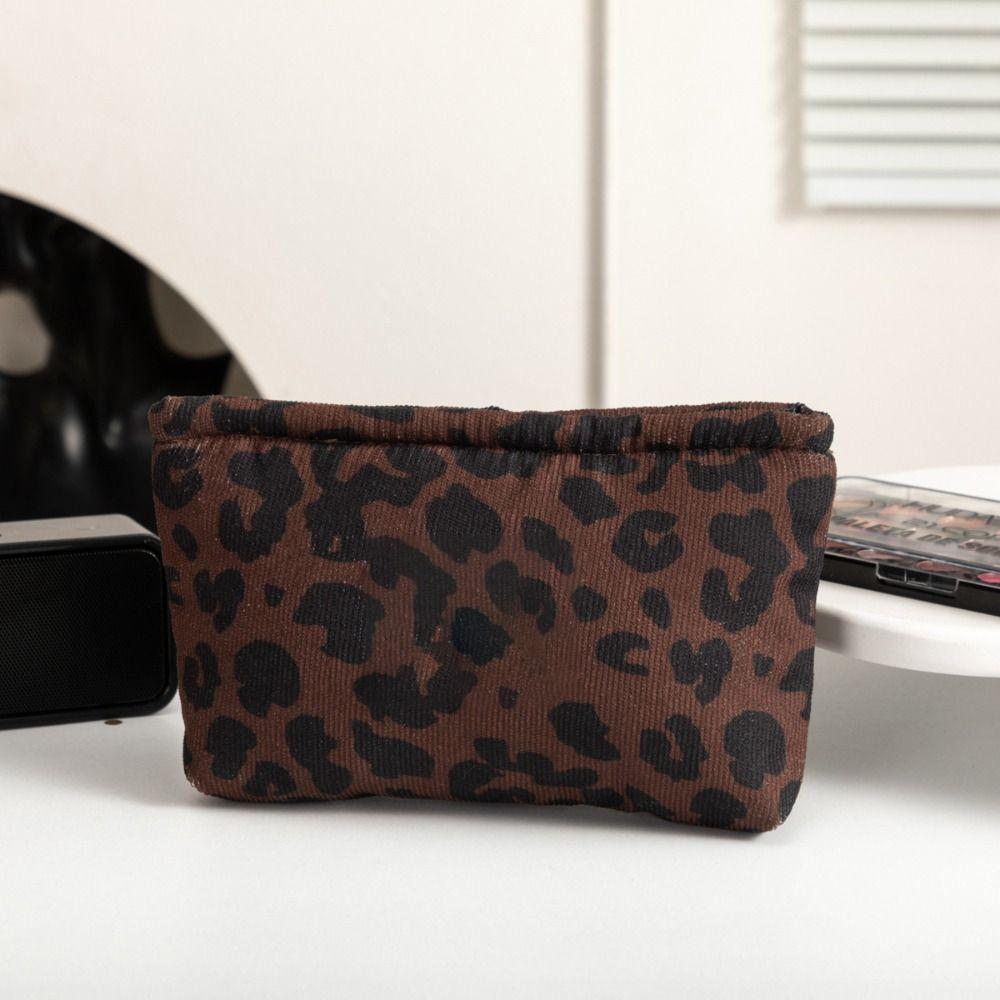 Portable Leopard Print Makeup Bag Large Capacity Zipper Design Cosmetic Bag Toiletry Bag Home Travel