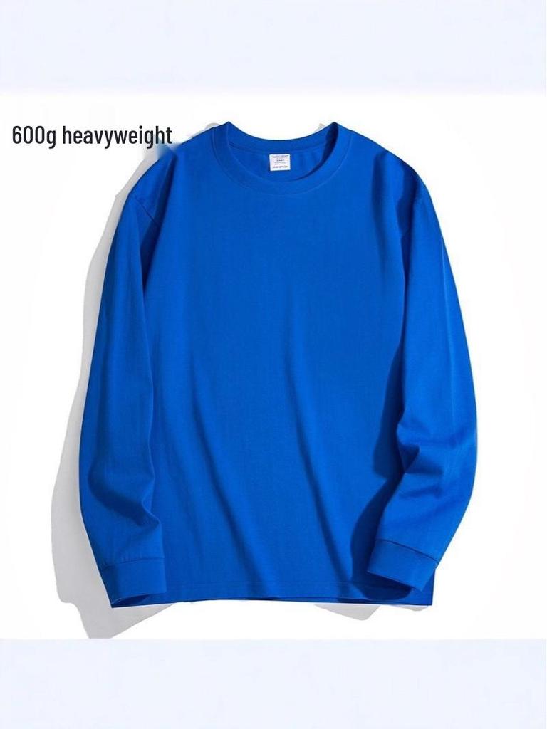 600G Heavyweight Men's Loose Fit Pure Cotton Long Sleeve T-Shirt - Small Neckline, High Gram Weight, Autumn/Winter.