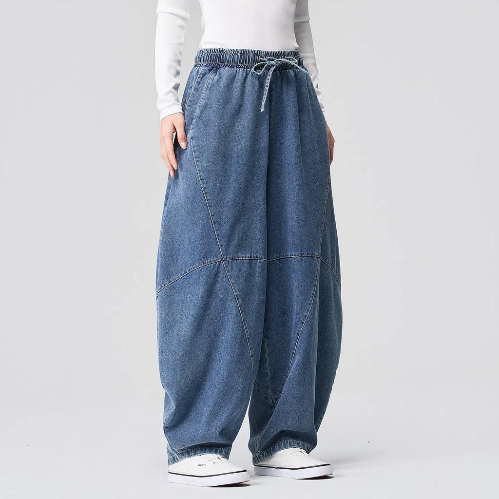Men Vintage Washed Baggy Jeans Plus Size Ming Dynasty Lantern Trousers Chinese Retro Streetwear Denim Pants Man Wide Leg Pants
