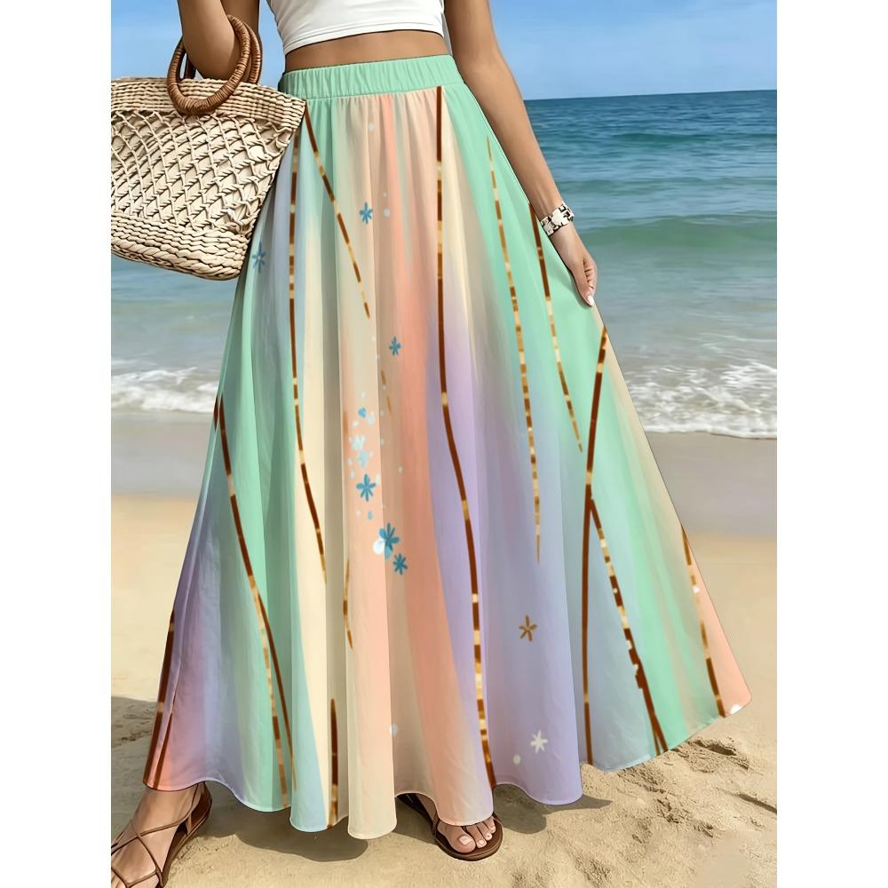 Elegant Pastel Gradient Maxi Skirt for Beach Vacation, Casual Outings, And Daily Wear Lightweight
