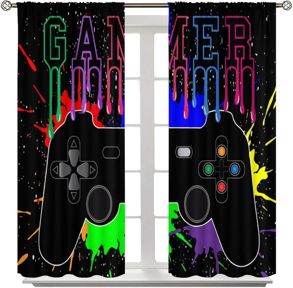 Modern Game Curtains Cartoon Abstract Colour Pigment Creative Electronic Video Gamepad Windows Treatments Insulation Curtain Thermal Polyester