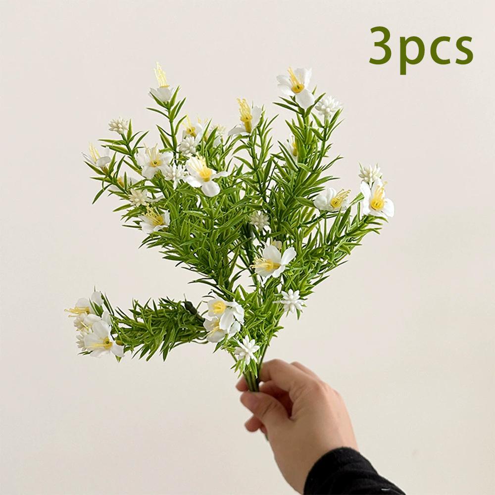 3pcs 7 Fork of Plants Jasmine Small Wild Chrysanthemum Flower Arrangement with Grass Nordic Home Decoration Pastoral Fake Flower