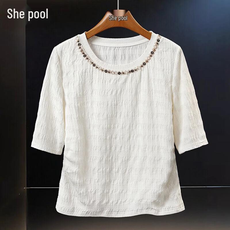 Women s Textured Pleated Waist Short T-shirt L