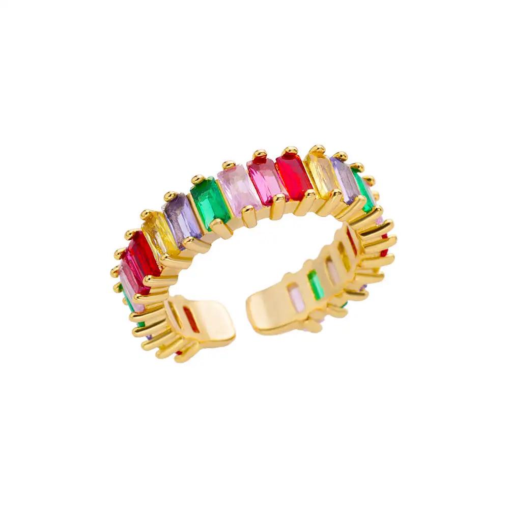 Geometric Colorful Zircon Gold Ring for Women